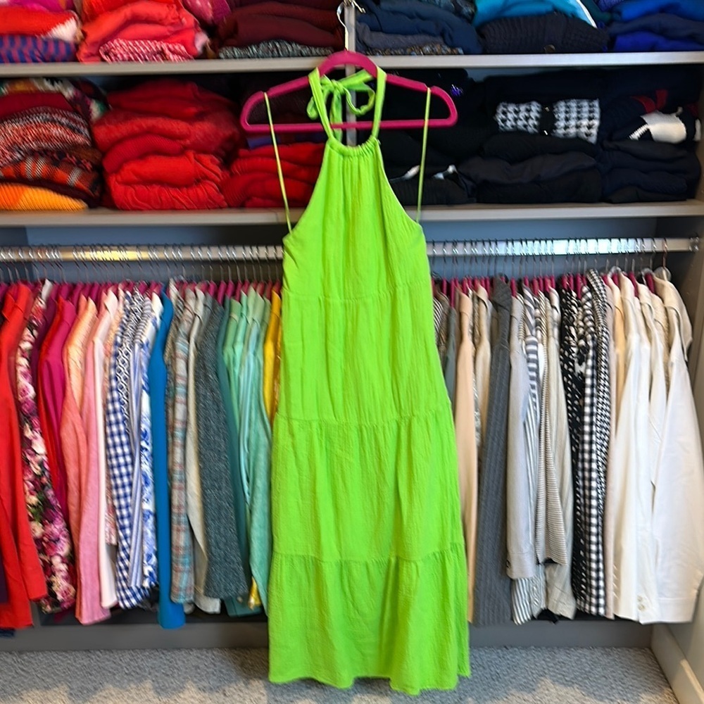 Steve Madden fluorescent green halter tie back maxi dress size S